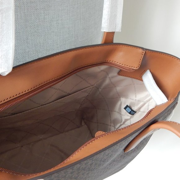 NWT $498 MICHAEL KORS CARMEN MK Monogram LARGE TZ BROWN Tote Shoulder BAG - Picture 10 of 10